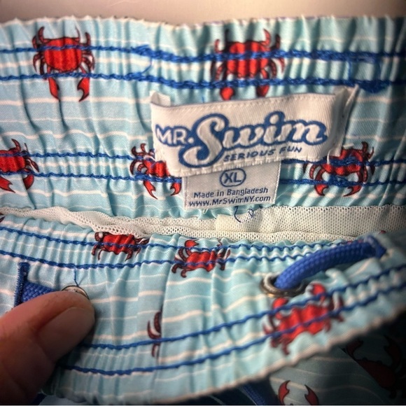 Mens Mr. Swim Crab Print Swim Shorts Turquoise Red Drawstring Pockets XL - Picture 2 of 11